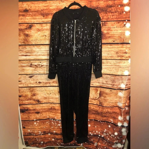 Black Sequin Jumpsuit/ Jogger 1X-2X NWOT - Picture 2 of 16